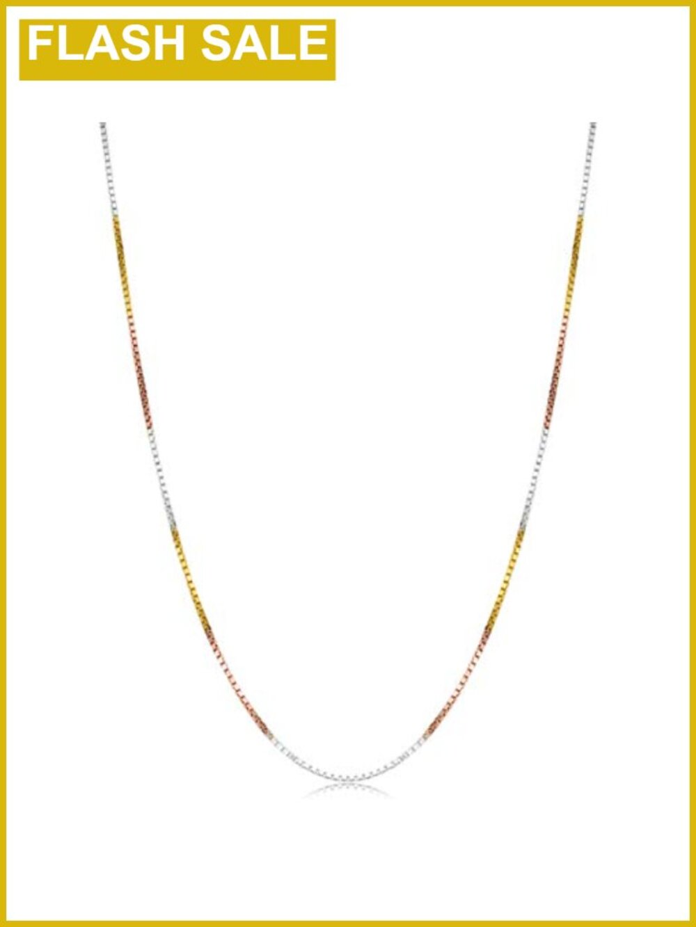 Gold Plated 925 Sterling Silver Tricolor Box Chain Necklace Women